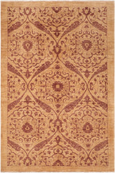 handmade Transitional Kafkaz Gold Brown Hand Knotted RECTANGLE 100% WOOL area rug 6X9