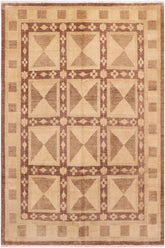 handmade Transitional Kafkaz Brown Tan Hand Knotted RECTANGLE 100% WOOL area rug 8X10