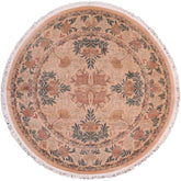 handmade Traditional Tulip Tan Green Hand Knotted ROUND 100% WOOL area rug 8' x 8'