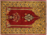 handmade Geometric Kargahi Red Gold Hand Knotted RECTANGLE 100% WOOL area rug 4x5