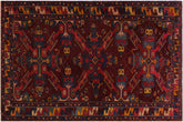 handmade Traditional Antique Sherwan Red Blue Hand Knotted RECTANGLE 100% WOOL area rug 5x8