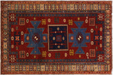 handmade Geometric Antique Antique Rust Blue Hand Knotted RECTANGLE 100% WOOL area rug 4x7
