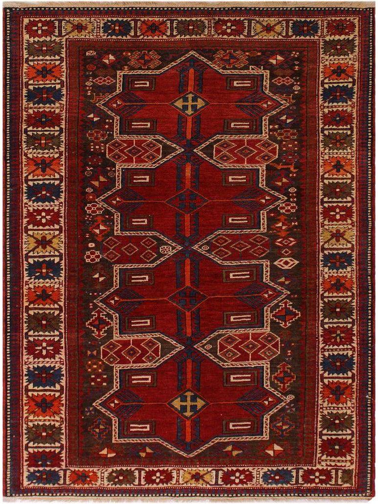 handmade Geometric Super Kazak Rust Ivory Hand Knotted RUNNER 100% WOOL area rug 4x7