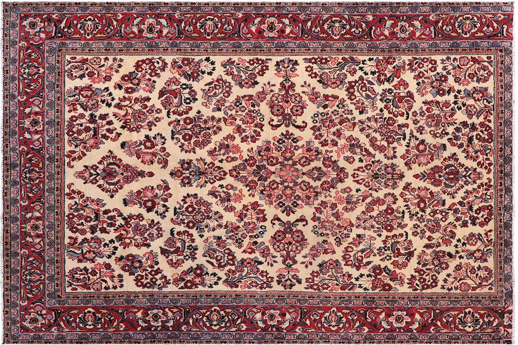 handmade Traditional Antique Beige Red Hand Knotted RECTANGLE 100% Wool Pile area rug 6x9