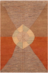 handmade Modern Gabbeh Orange Brown Hand Knotted RECTANGLE 100% WOOL area rug 6 X9