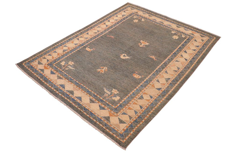 handmade Modern Gabbeh Blue Orange Hand Knotted RECTANGLE 100% WOOL area rug 6 X9