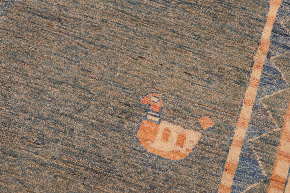 handmade Modern Gabbeh Blue Orange Hand Knotted RECTANGLE 100% WOOL area rug 6 X9