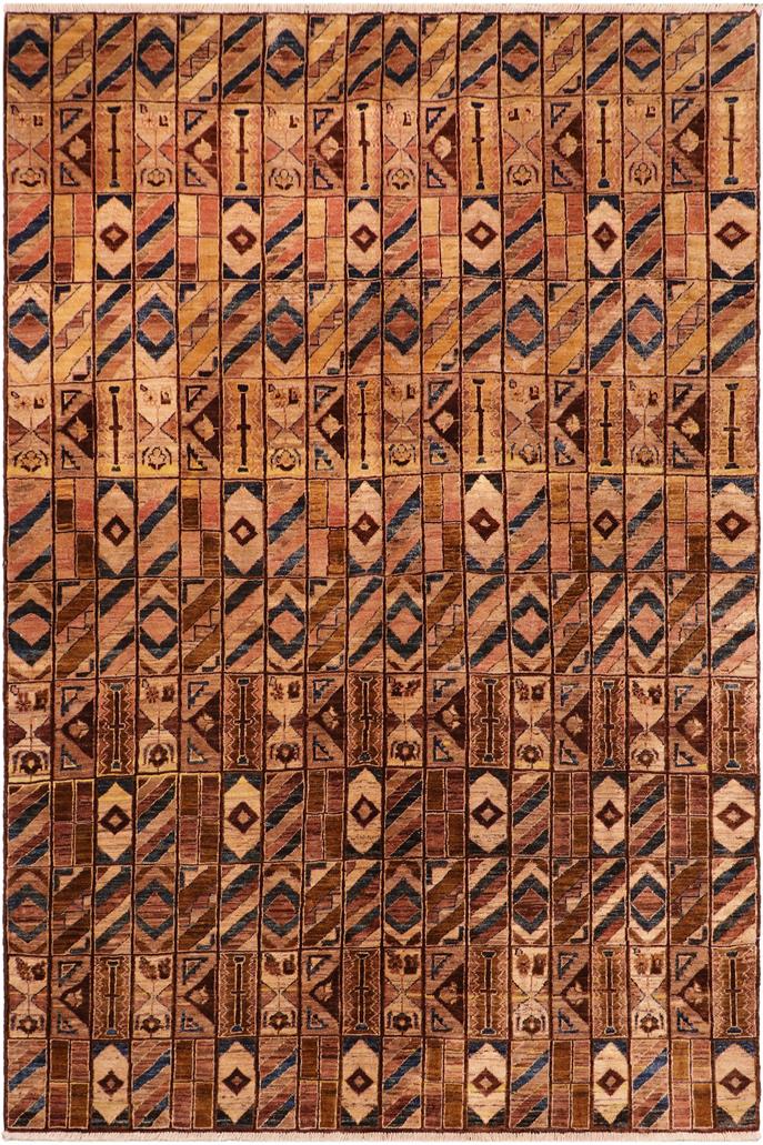 handmade Modern Gabbeh Brown Beige Hand Knotted RECTANGLE 100% WOOL area rug 6 X9