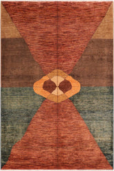 handmade Modern Gabbeh Rust Brown Hand Knotted RECTANGLE 100% WOOL area rug 7 X10