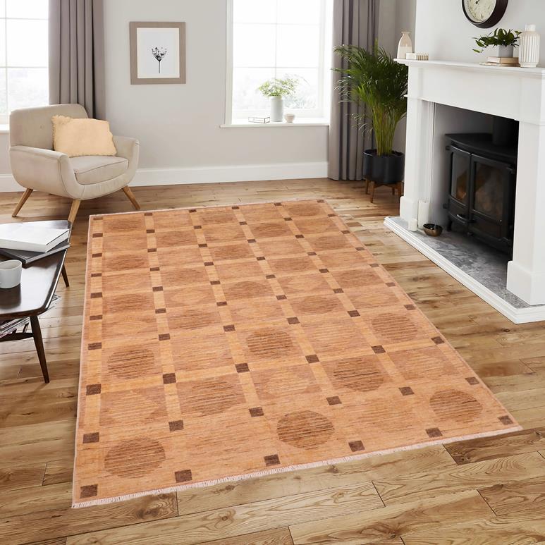 handmade Modern Kafkaz Tan Brown Hand Knotted RECTANGLE 100% WOOL area rug 6 X9