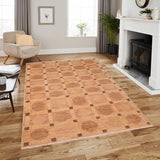 handmade Modern Kafkaz Tan Brown Hand Knotted RECTANGLE 100% WOOL area rug 6 X9