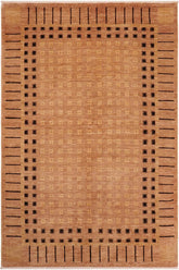 handmade Transitional Kafkaz Tan Black Hand Knotted RECTANGLE 100% WOOL area rug 6X9