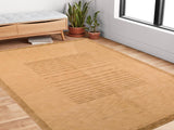 handmade Modern Art Deco Tan Green Hand Knotted RECTANGLE 100% WOOL area rug 6x9