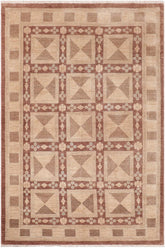 handmade Transitional Kafkaz Brown Tan Hand Knotted RECTANGLE 100% WOOL area rug 6X9