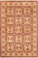 handmade Transitional Kafkaz Brown Tan Hand Knotted RECTANGLE 100% WOOL area rug 6X9