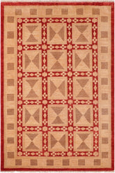 handmade Transitional Kafkaz Red Tan Hand Knotted RECTANGLE 100% WOOL area rug 6X9