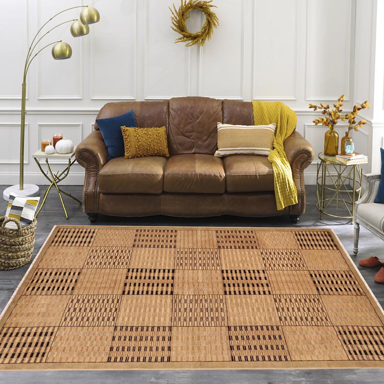 handmade Modern Kafkaz Tan Brown Hand Knotted RECTANGLE 100% WOOL area rug 6 X9