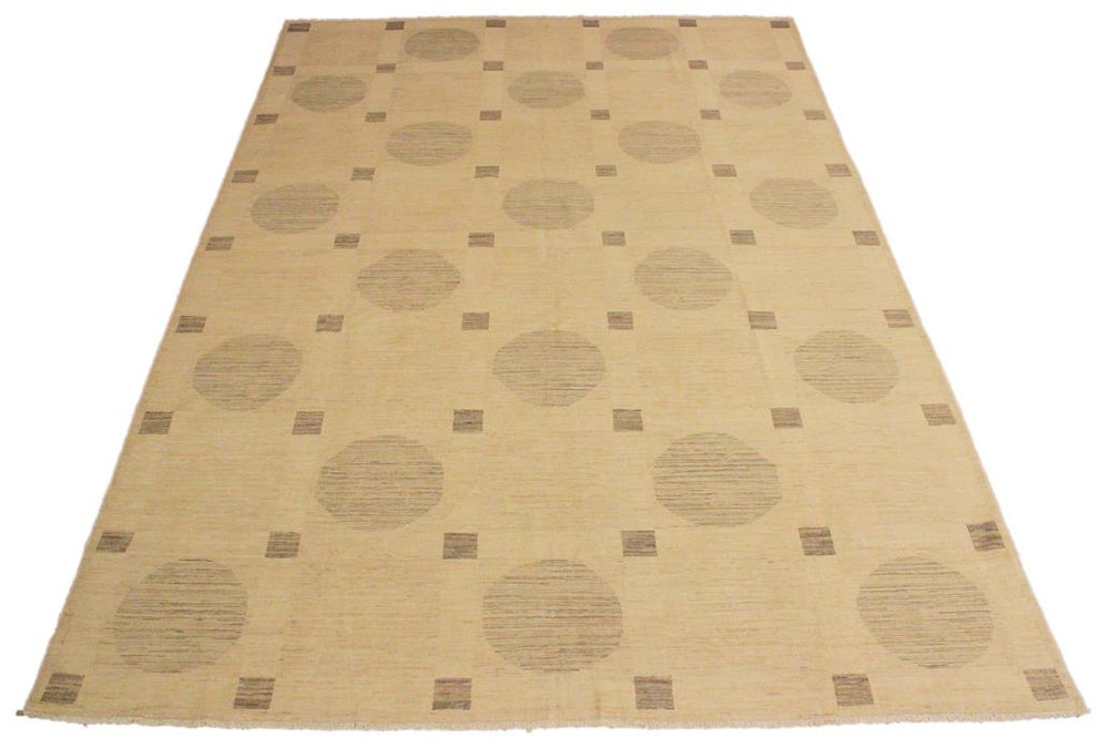 handmade Modern Kafkaz Tan Green Hand Knotted RECTANGLE 100% WOOL area rug 10 X14