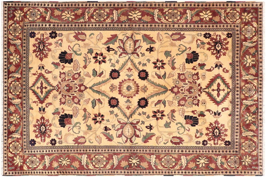 handmade Traditional Kafkaz Beige Red Hand Knotted RECTANGLE 100% WOOL area rug 6 x 8