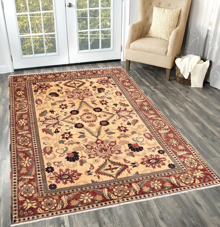 handmade Traditional Kafkaz Beige Red Hand Knotted RECTANGLE 100% WOOL area rug 6 x 8