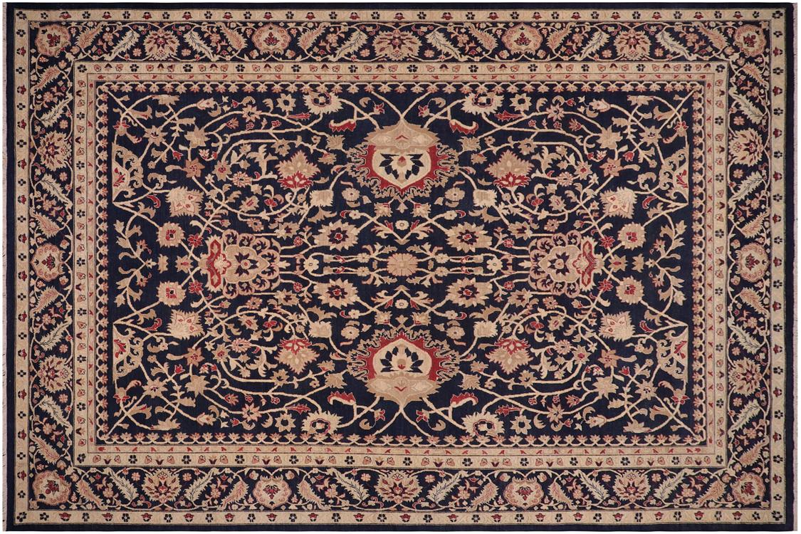 handmade Traditional Kafkaz Drk. Blue Beige Hand Knotted RECTANGLE 100% WOOL area rug 10 x 14