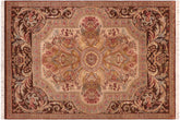 handmade Traditional Firdous Brown Taupe Hand Knotted RECTANGLE 100% WOOL area rug 6x10