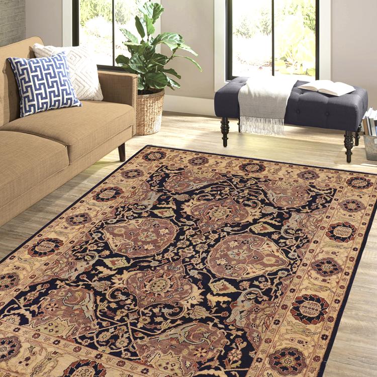 handmade Traditional Kafkaz Blue Tan Hand Knotted RECTANGLE 100% WOOL area rug 8 x 10