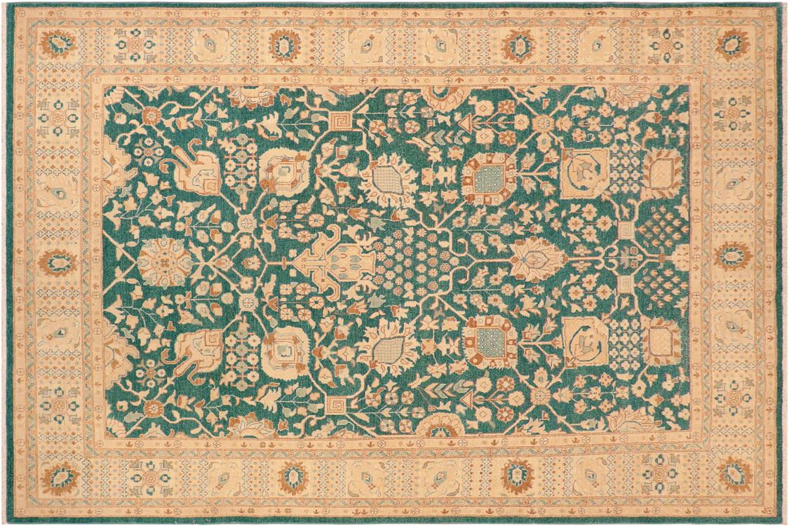 handmade Traditional Kafkaz Green Tan Hand Knotted RECTANGLE 100% WOOL area rug 8 x 10