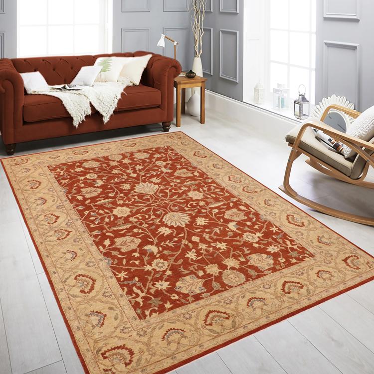 handmade Traditional Kafkaz Rust Beige Hand Knotted RECTANGLE 100% WOOL area rug 9 x 13