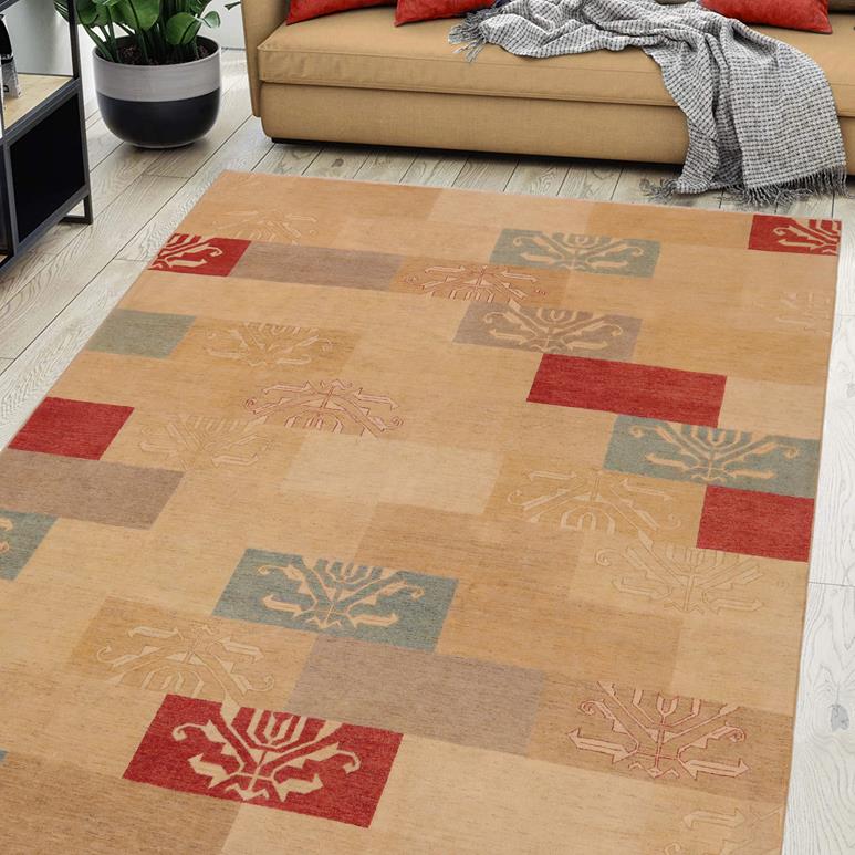 handmade Modern Kafkaz Tan Beige Hand Knotted RECTANGLE 100% WOOL area rug 9 X12