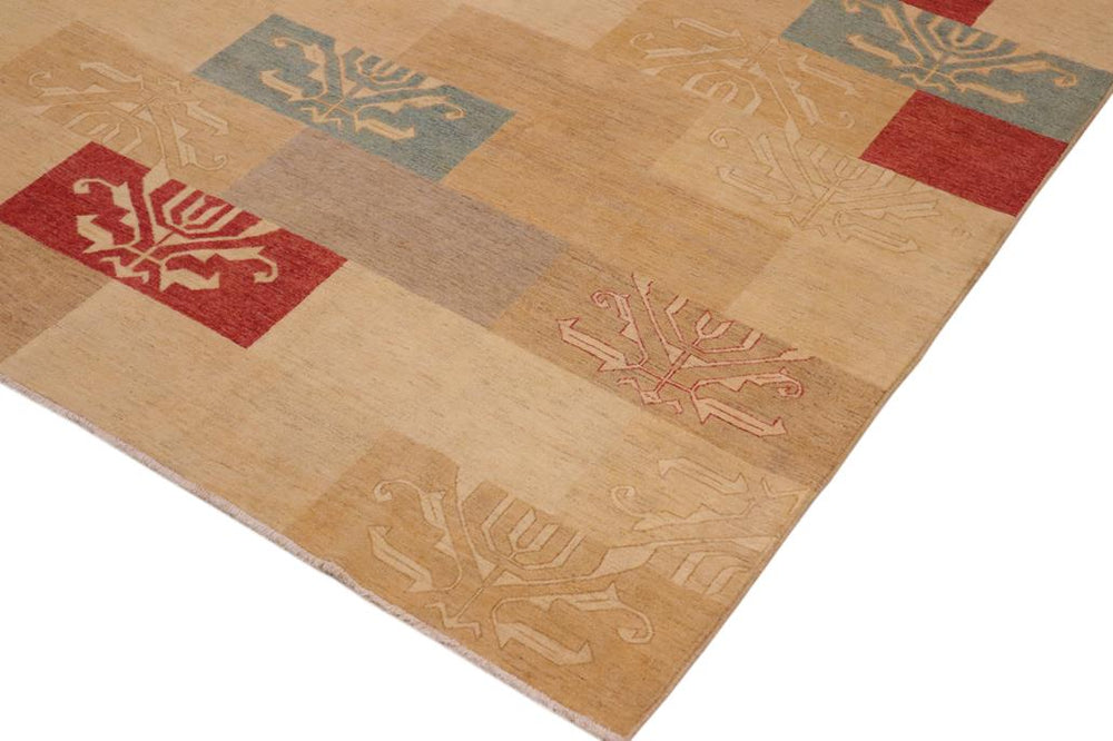 handmade Modern Kafkaz Tan Beige Hand Knotted RECTANGLE 100% WOOL area rug 9 X12