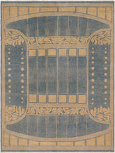 handmade Geometric Antique Blue Gold Hand Knotted RECTANGLE 100% WOOL area rug 9x11