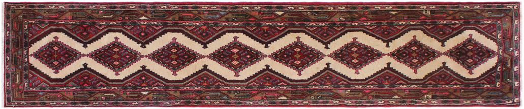 handmade Traditional Hamadan Red Lt. Brown Hand Knotted RUNNER 100% Wool Pile area rug 3x9