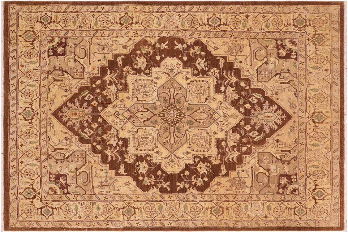 handmade Traditional Kafkaz Brown Tan Hand Knotted RECTANGLE 100% WOOL area rug 8 x 10