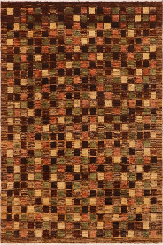 handmade Modern Gabbeh Brown Tan Hand Knotted RECTANGLE 100% WOOL area rug 9 X12