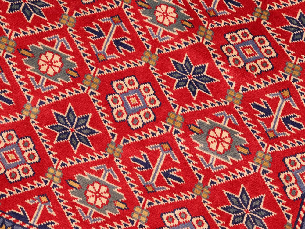 handmade Geometric Sherwan Red Blue Hand Knotted RECTANGLE 100% WOOL area rug 5x7