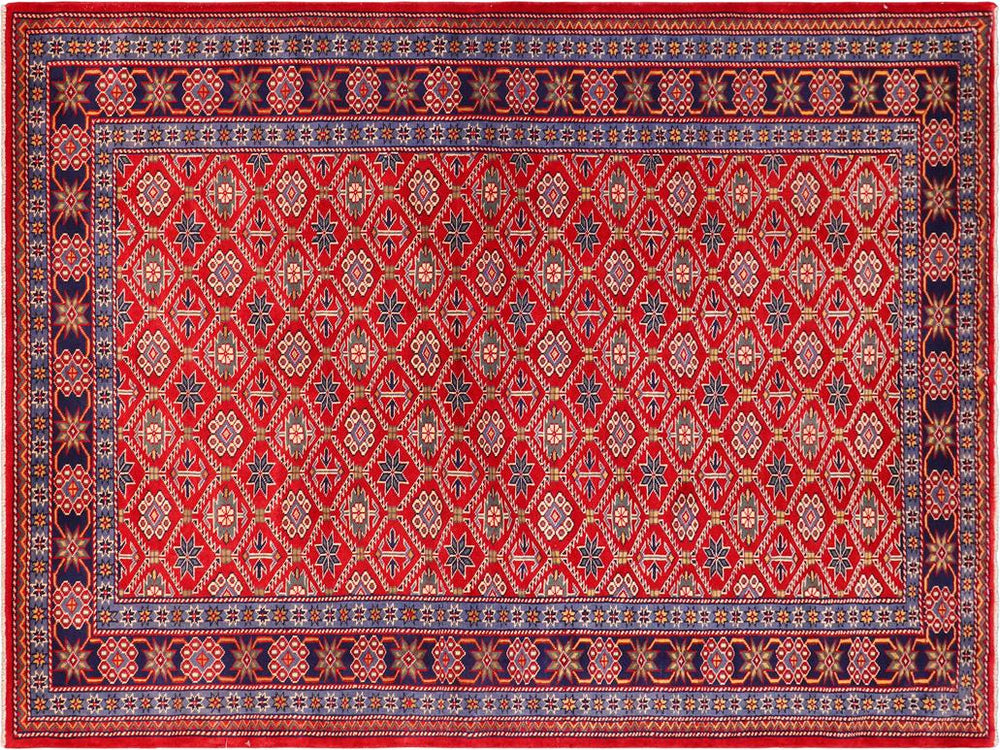 handmade Geometric Sherwan Red Blue Hand Knotted RECTANGLE 100% WOOL area rug 5x7