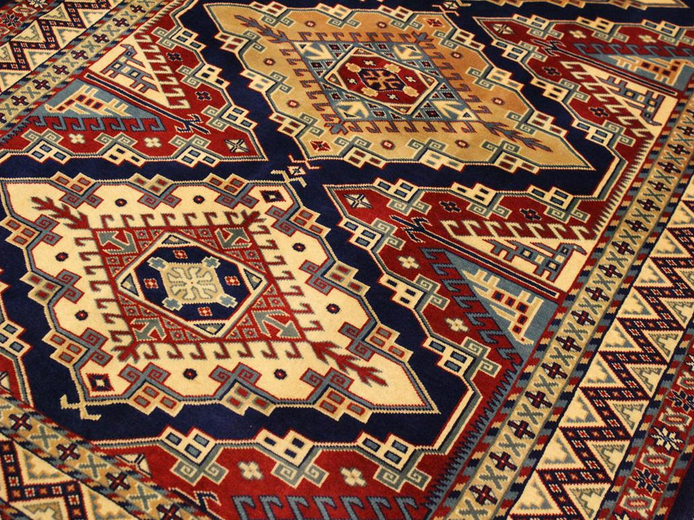 handmade Geometric Sherwan Blue Beige Hand Knotted RECTANGLE 100% WOOL area rug 4x6