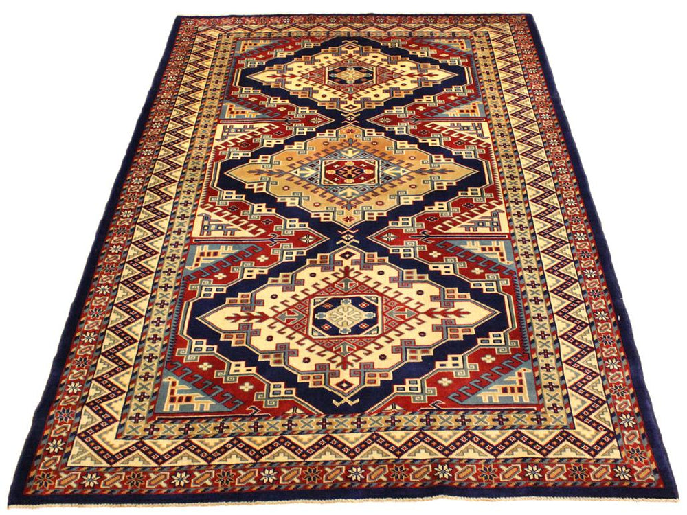 handmade Geometric Sherwan Blue Beige Hand Knotted RECTANGLE 100% WOOL area rug 4x6