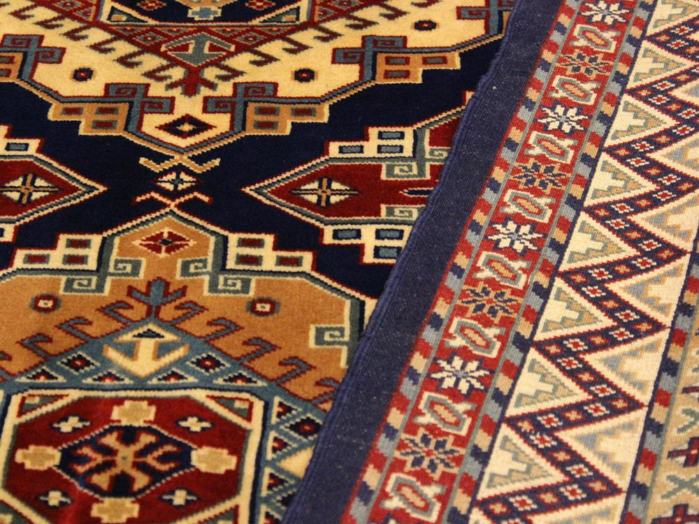 handmade Geometric Sherwan Blue Beige Hand Knotted RECTANGLE 100% WOOL area rug 4x6