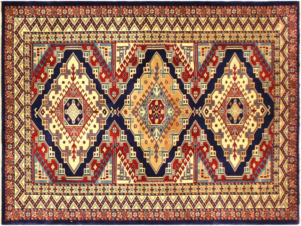 handmade Geometric Sherwan Blue Beige Hand Knotted RECTANGLE 100% WOOL area rug 4x6