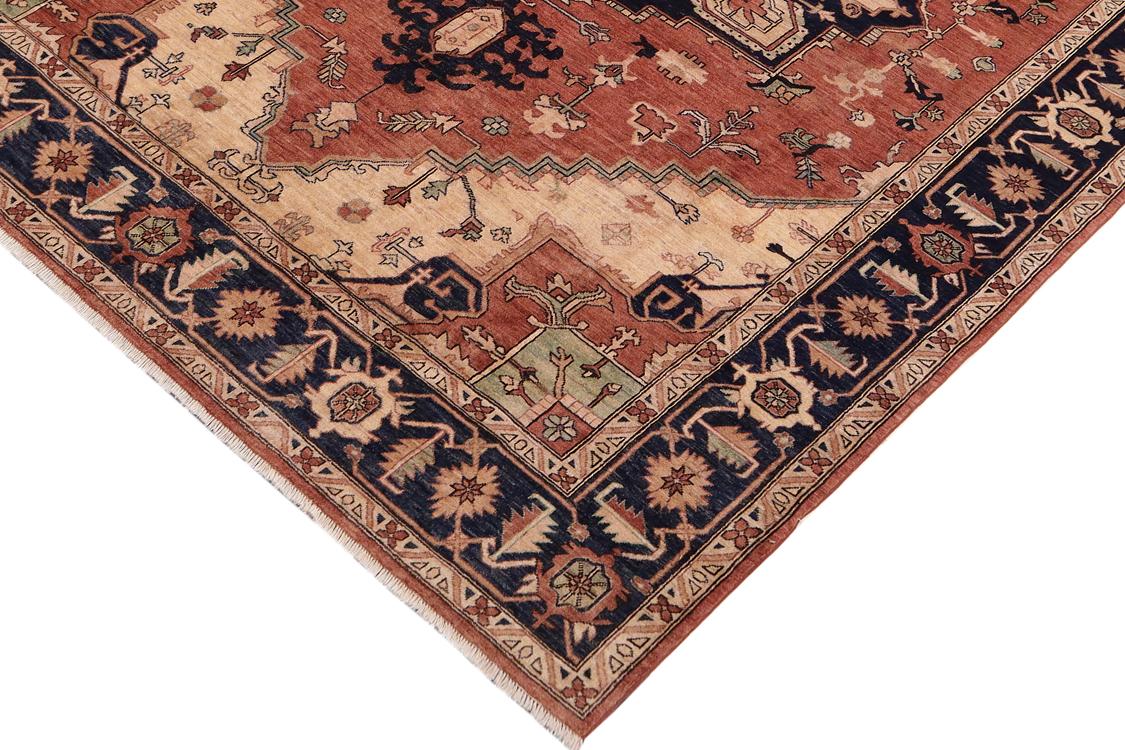 handmade Traditional Kafkaz Rust Blue Hand Knotted RECTANGLE 100% WOOL area rug 9 x 12