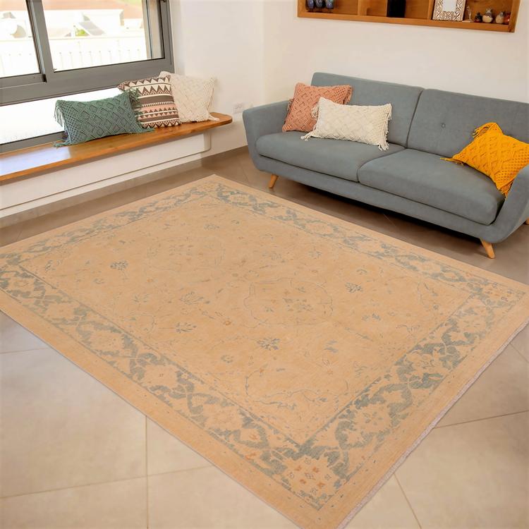 handmade Traditional Kafkaz Tan Blue Hand Knotted RECTANGLE 100% WOOL area rug 10 x 14