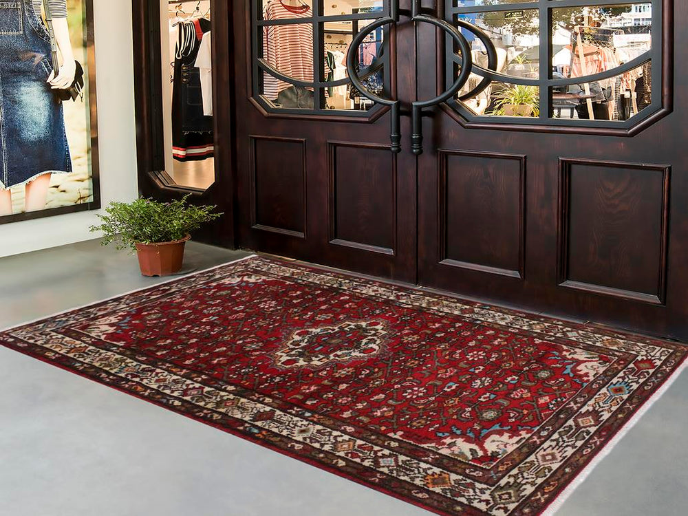 handmade Geometric Kashan Red Ivory Hand Knotted RUNNER WOOL&SILK area rug 3x7