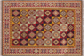handmade Geometric Soumakh Red Green Hand-Woven RECTANGLE 100% WOOL area rug 5 x 7