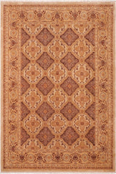 handmade Transitional Kafkaz Brown Gold Hand Knotted RECTANGLE 100% WOOL area rug 6X8