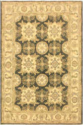 handmade Transitional Kafkaz Gray Ivory Hand Knotted RECTANGLE 100% WOOL area rug 4X6