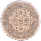 handmade Traditional Kafkaz Ivory Gray Hand Knotted ROUND 100% WOOL area rug 4' x 4'