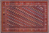 handmade Geometric Soumakh Rust Blue Hand-Woven RECTANGLE 100% WOOL area rug 6 x 8