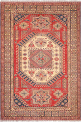 handmade Geometric Super Kazak Rust Tan Hand Knotted RECTANGLE 100% WOOL area rug 7X9
